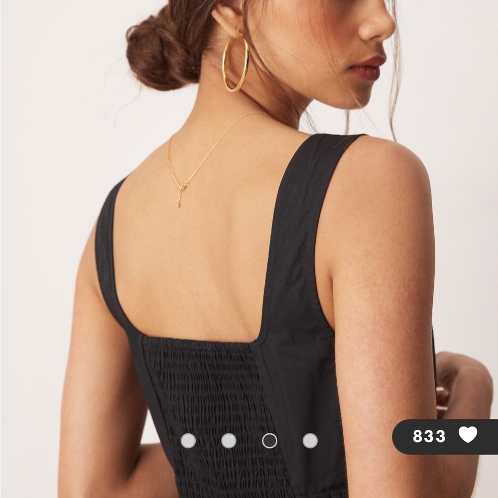 ASOS black long maxi dress square neck pleat waist smocked back 10 - Picture 15 of 16